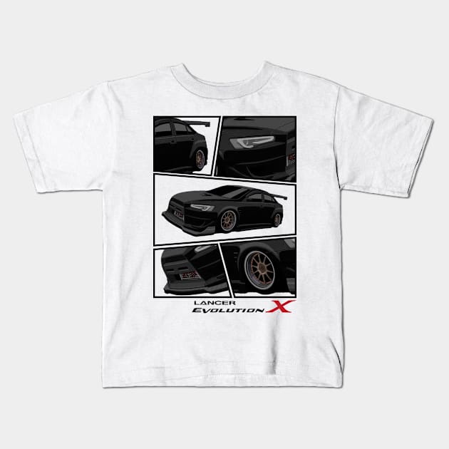 Mitsubishi Lancer EVO X Black, Evolution X, JDM Kids T-Shirt by T-JD